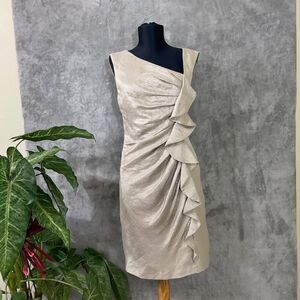 SUZI CHIN for Maggy ruffle cocktail party special occasion dress 4 gold metallic